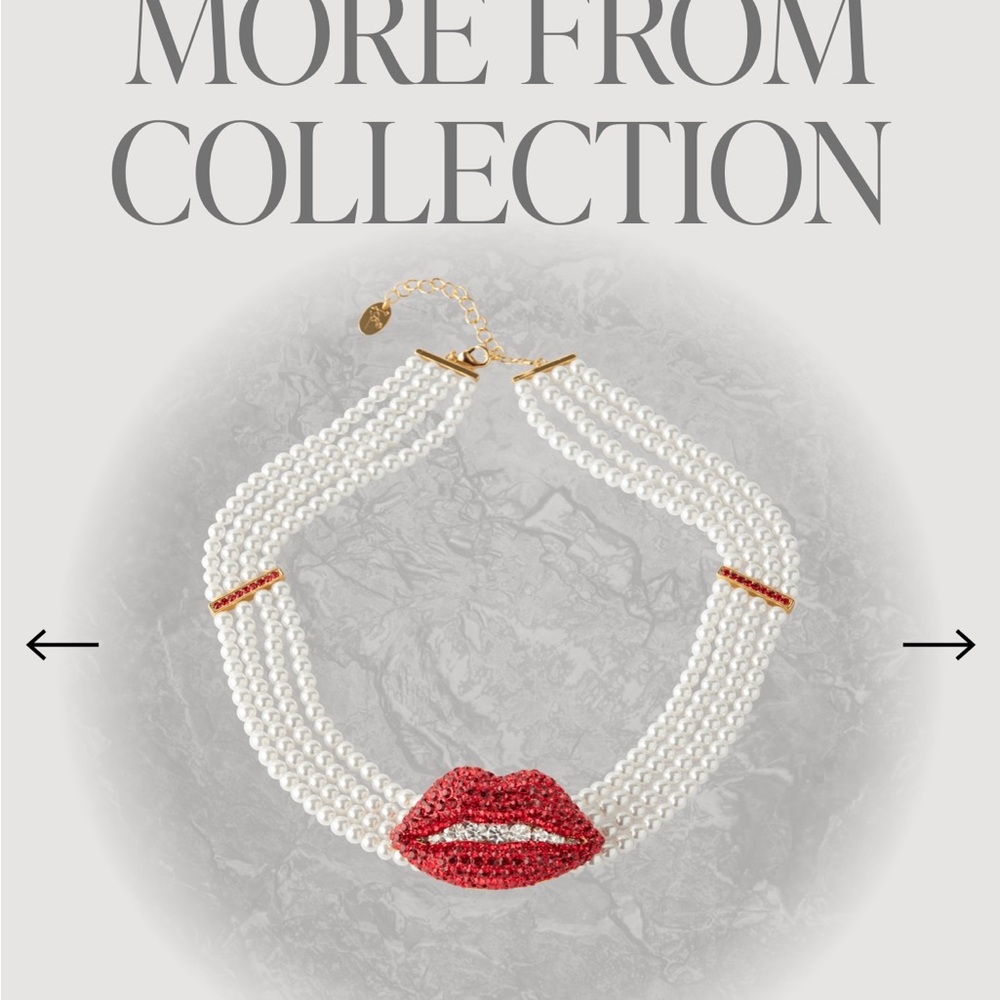 Elegant Pearl Necklace  choker with Rhinestone Red Lip Pendant